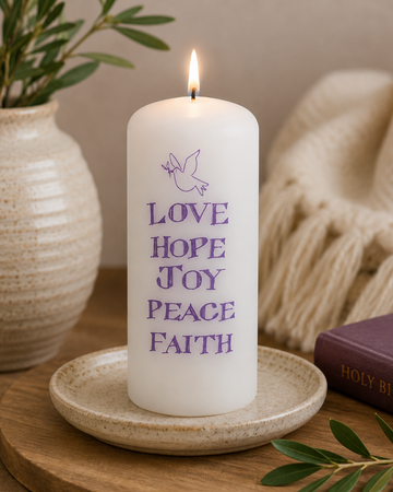Love, Hope, Joy Pillar Candle