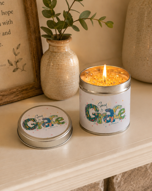 Saved By Grace Candle Tin