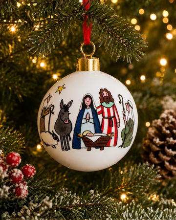 Fine bone china nativity bauble designed by Alison Gardiner