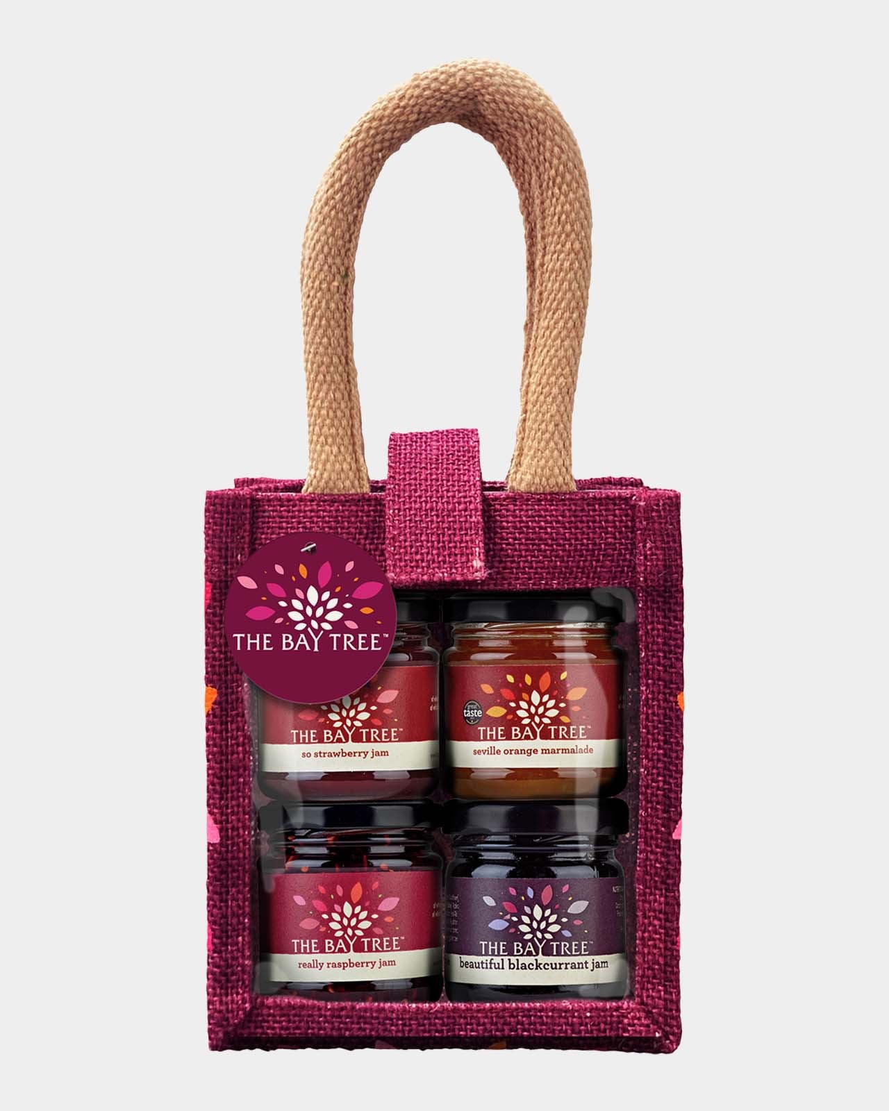 Jute gift bag of fruit preserves and jams, The Bay Tree
