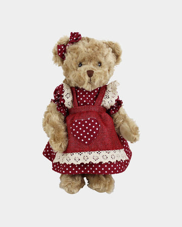 Teddy Wearing Red & White Polka Dot Dress