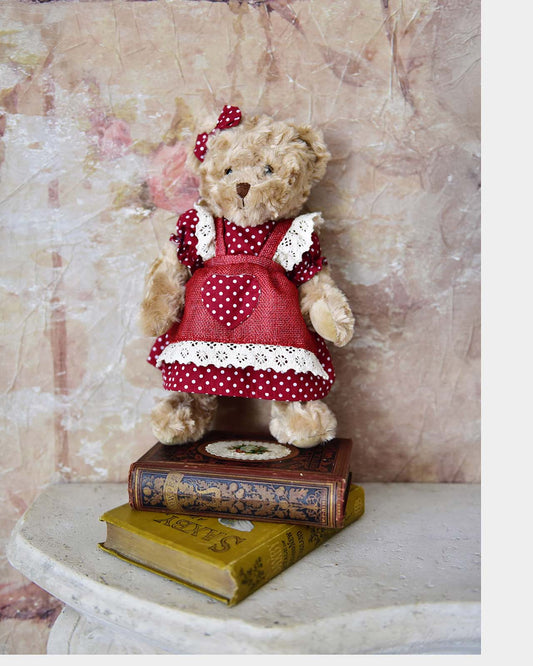 Teddy Wearing Red & White Polka Dot Dress