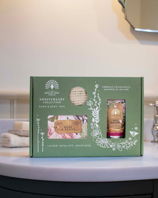 Rose and Peony soap, hand cream and soap saver pouch gift set