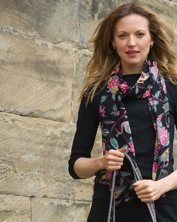 Black Floral Printed Scarf