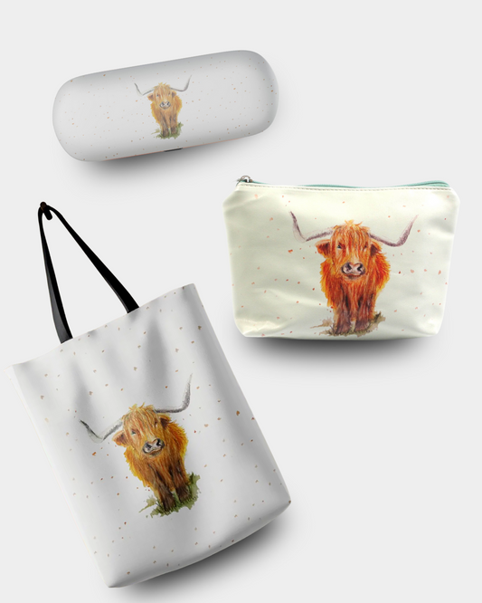 Highland Cow Tote Bag, Wash Bag & Glasses Case