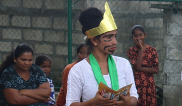Nuveena performing with her Leprosy Association street theatre group in Sri Lanka