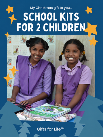School Kits for Two Children Christmas Card