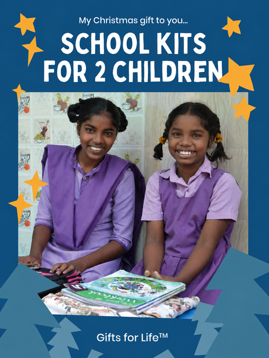 School Kits for Two Children Christmas Card