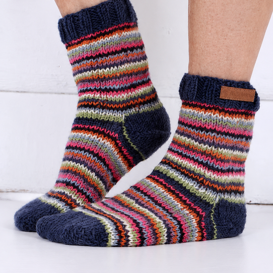Denver Stripe hand-knitted wool sofa socks, Pachamama Nepal