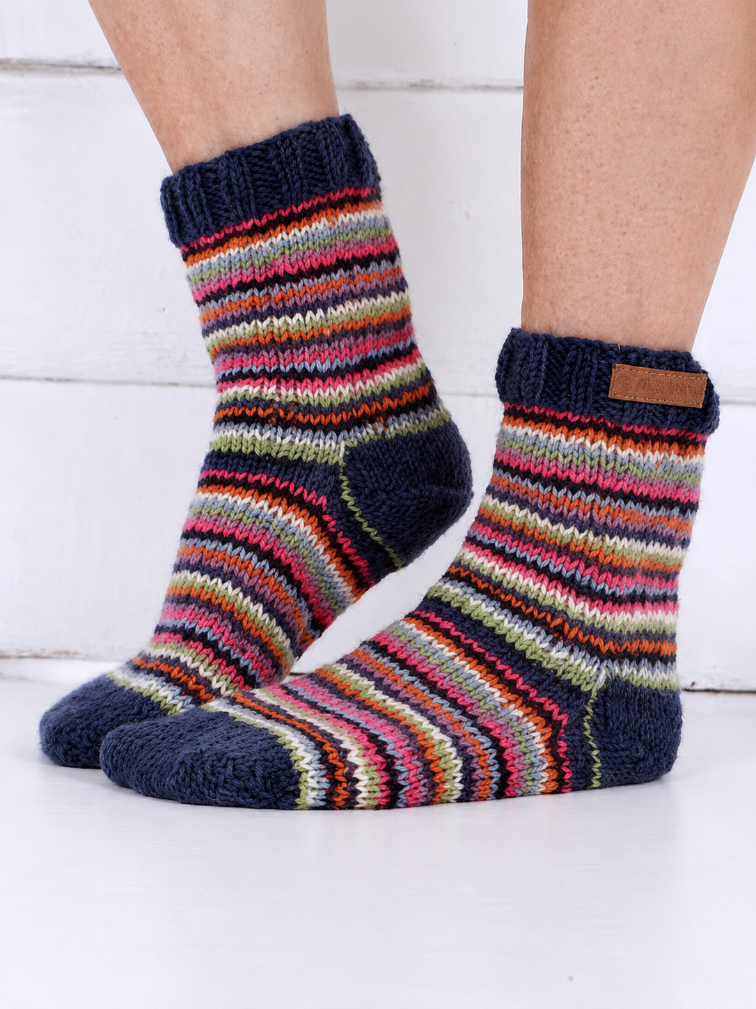 Denver Stripe hand-knitted wool sofa socks, Pachamama Nepal