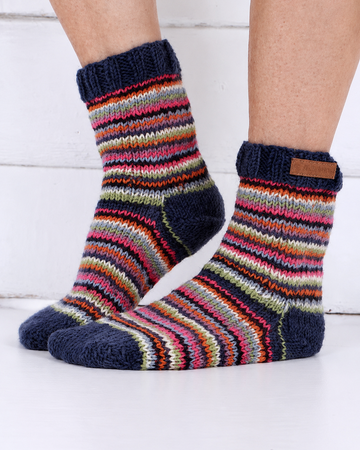 Denver Stripe hand-knitted wool sofa socks, Pachamama Nepal