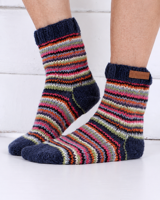 Denver Stripe hand-knitted wool sofa socks, Pachamama Nepal