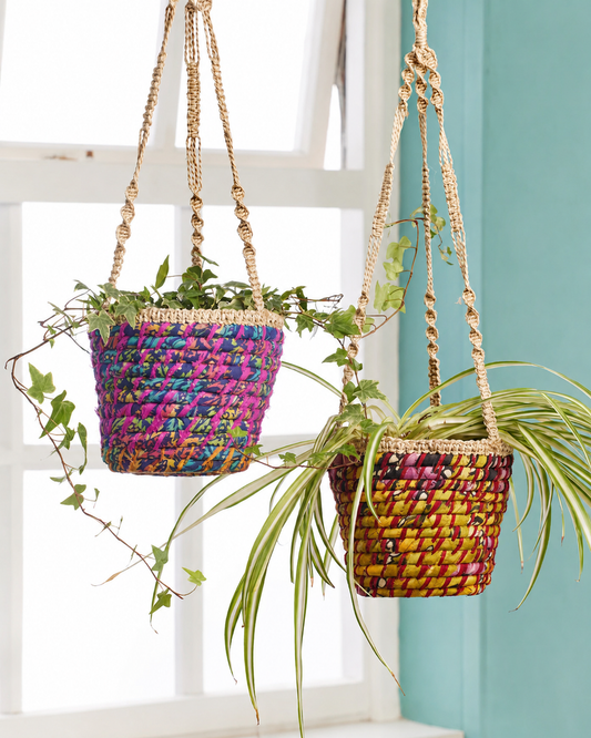 Recycled Sari Hanging Plant Basket